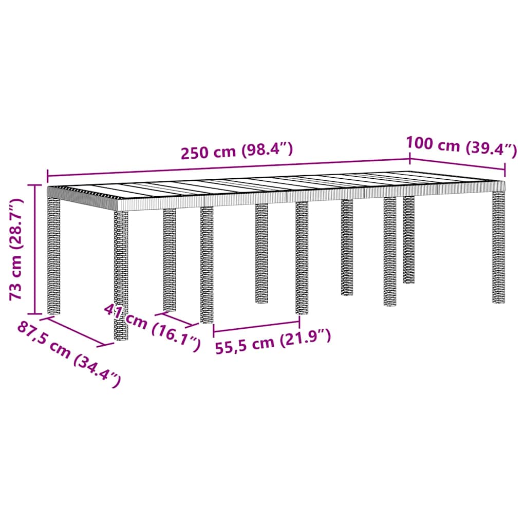 vidaXL Τραπέζι Κήπου Λευκό 250 x 100 x 73 εκ συνθετικό ρατάν