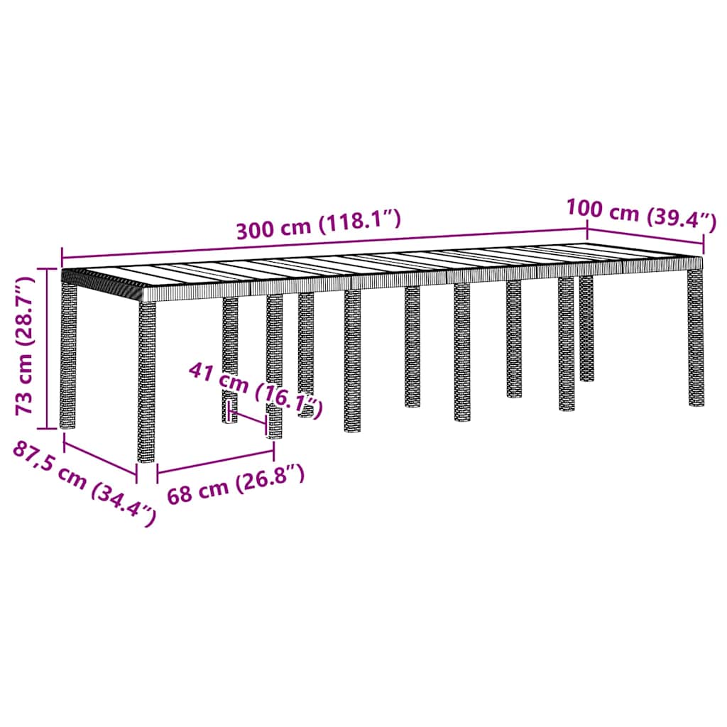 vidaXL Τραπέζι Κήπου Ανοιχτό γκρι 300 x 100 x 73 εκ συνθετικό ρατάν