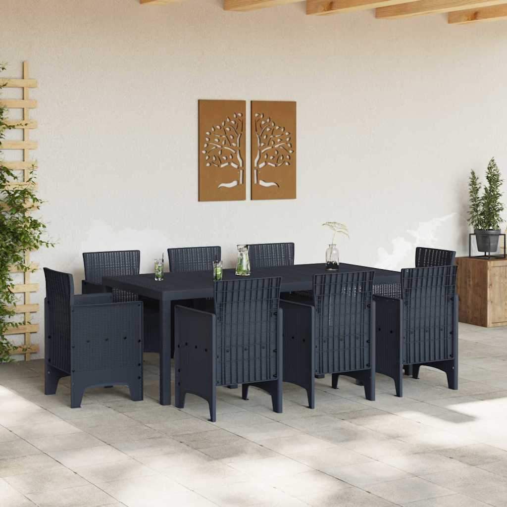 vidaXL Σέτ φαγητού για κήπο 9 pcs Ανθρακί Rattan Polt