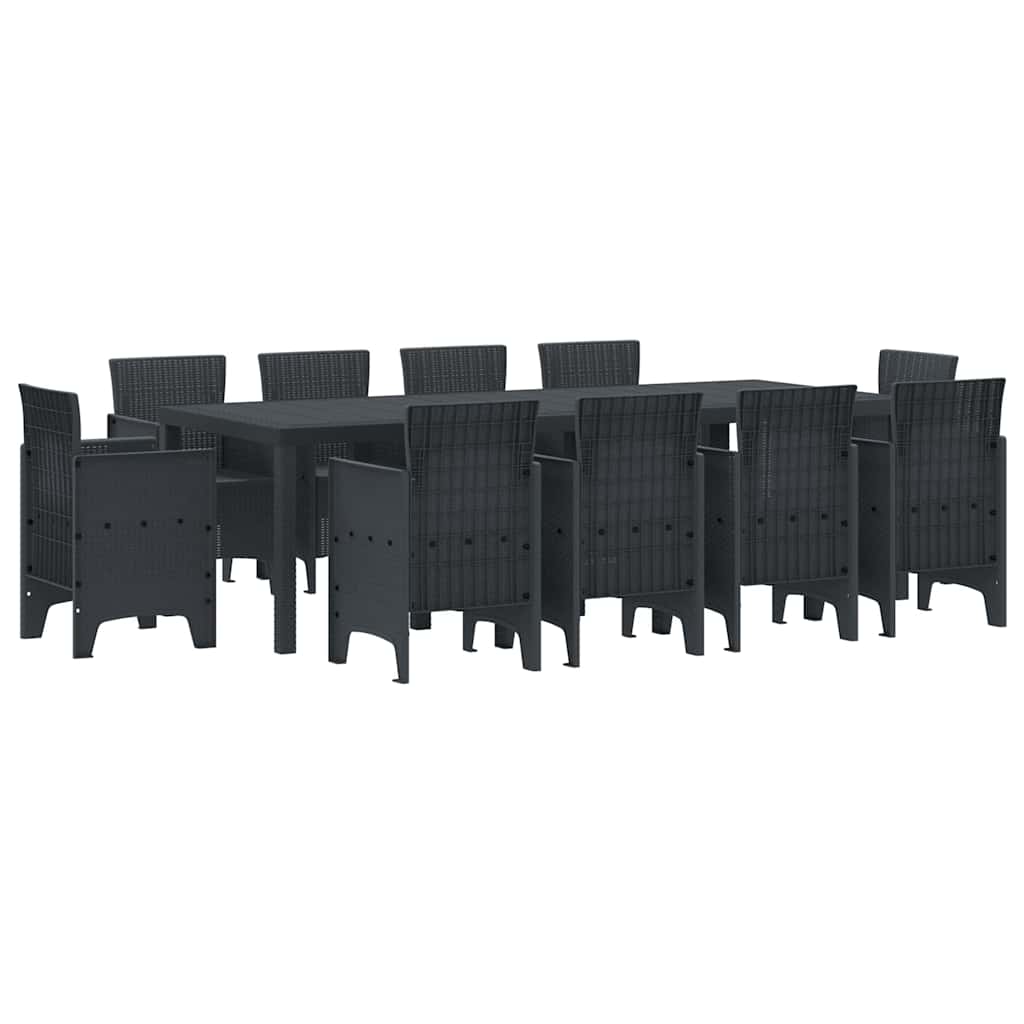 vidaXL Σέτ φαγητού για κήπο 11 pcs Ανθρακί Rattan Polt