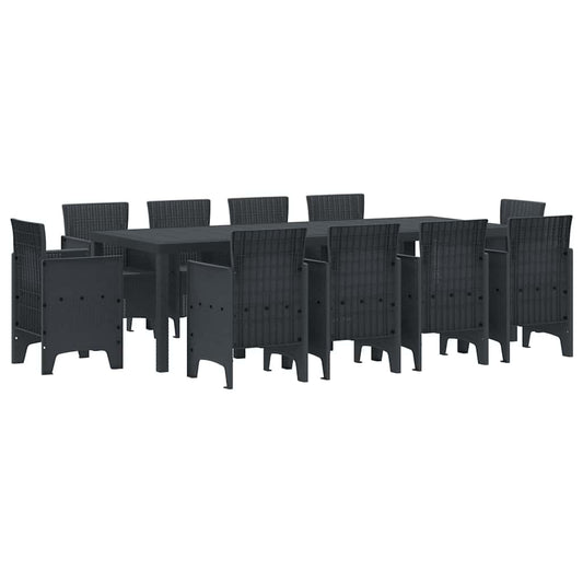 vidaXL Σέτ φαγητού για κήπο 11 pcs Ανθρακί Rattan Polt