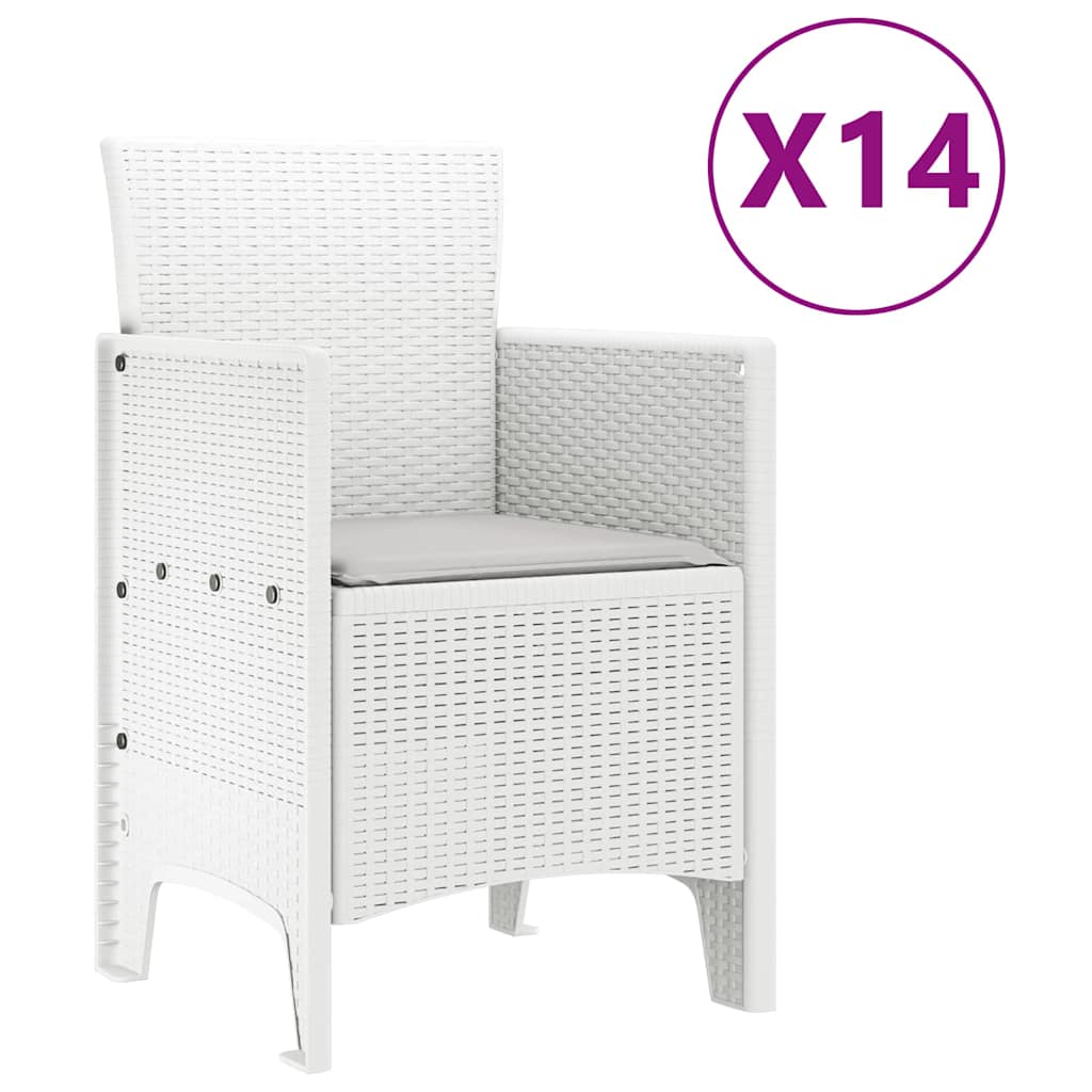 vidaXL Σετ Τραπεζαρίας Κήπου 15 pcs Λευκό 14 θέσεων Ρατάν, Μέταλλο