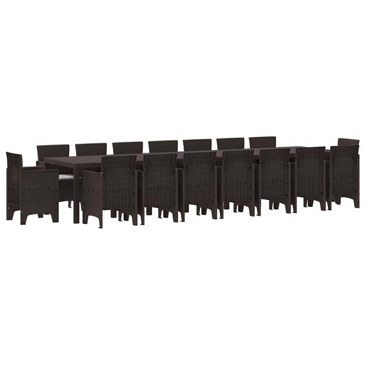 vidaXL Σετ Γεύματος Κήπου 17 pcs Καφέ 16-άτομα Ρατάν, Πολυεστέρας