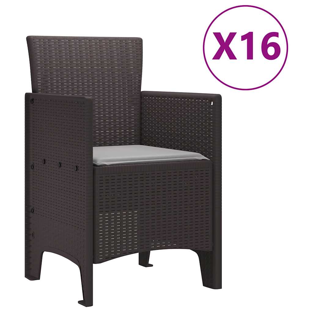 vidaXL Σετ Γεύματος Κήπου 17 pcs Καφέ 16-άτομα Ρατάν, Πολυεστέρας