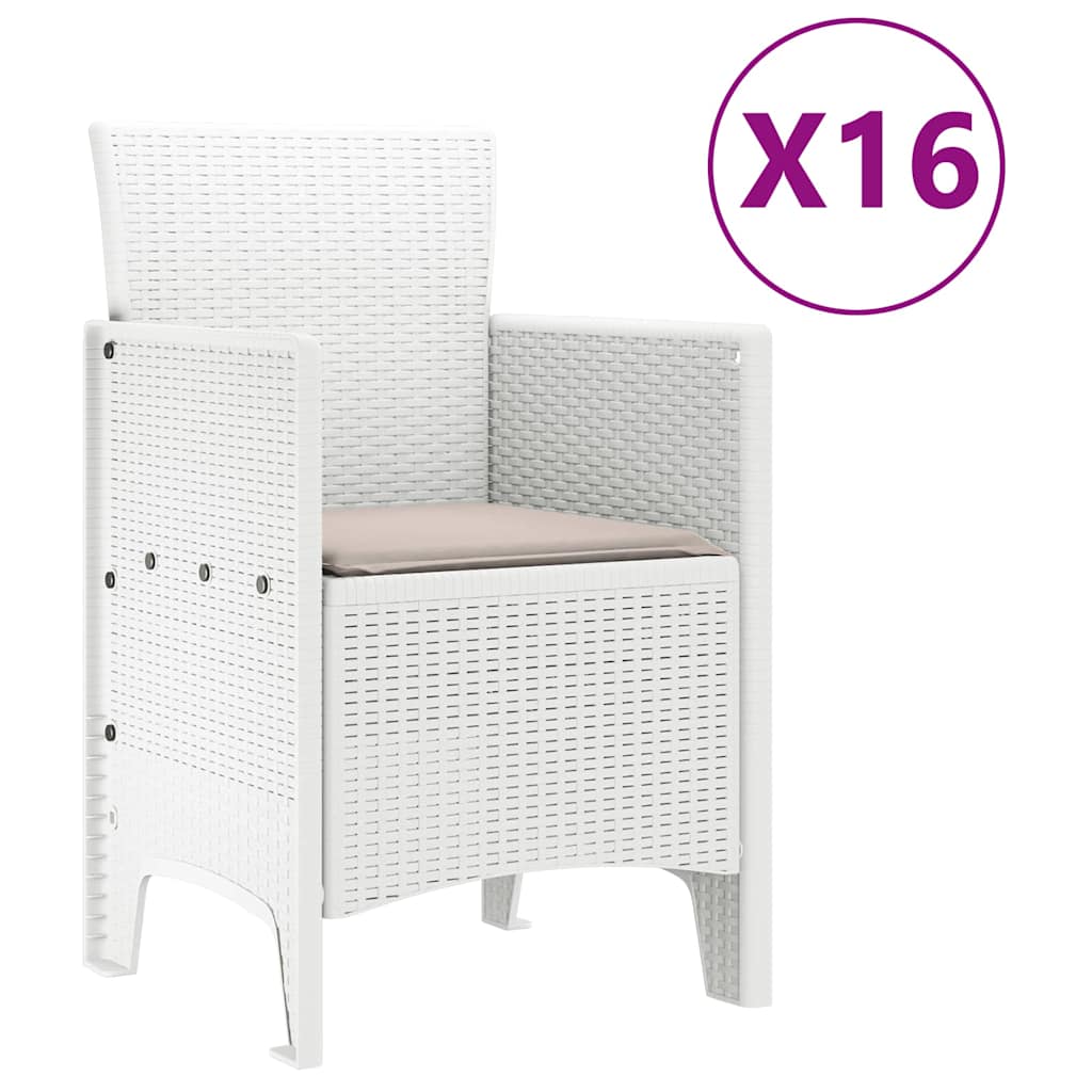 vidaXL Σέτ φαγητού για κήπο 17 pcs Λευκό Rattan Polt