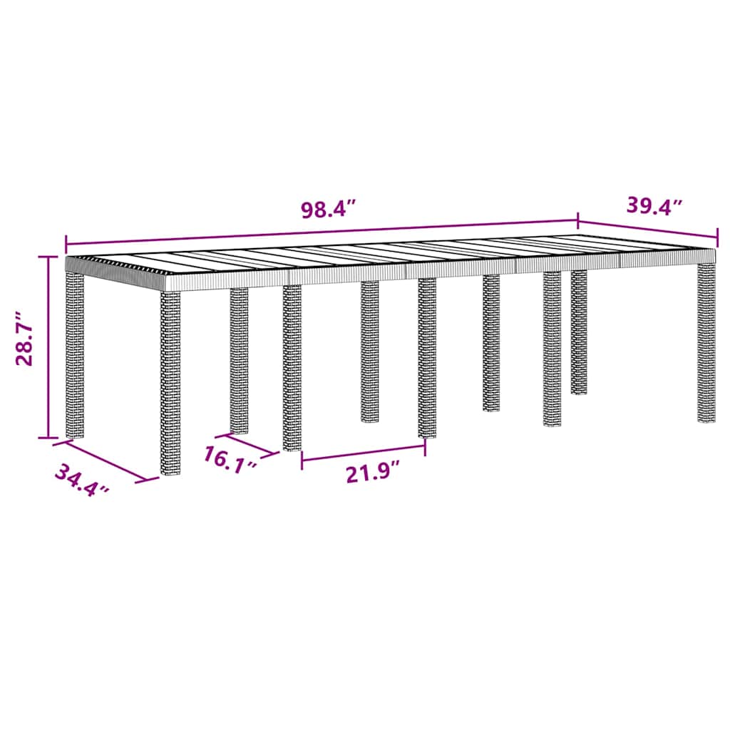 vidaXL Σετ Τραπεζαρίας Κήπου 9 pcs Καφέ 250 x 100 x 73 εκ