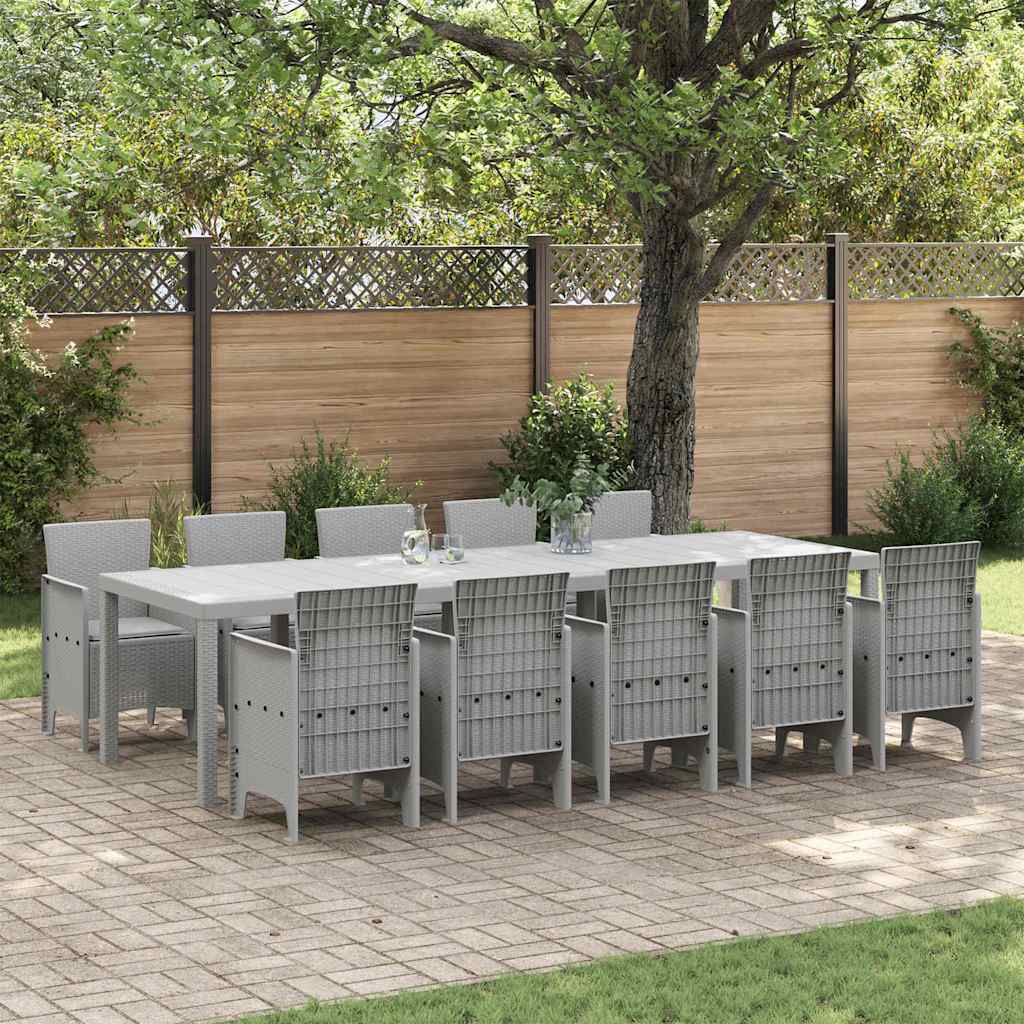 vidaXL Σέτ φαγητού για κήπο 11 τμχ. Ανοιχτό γκρι Ράτταν και Αλουμίνιο