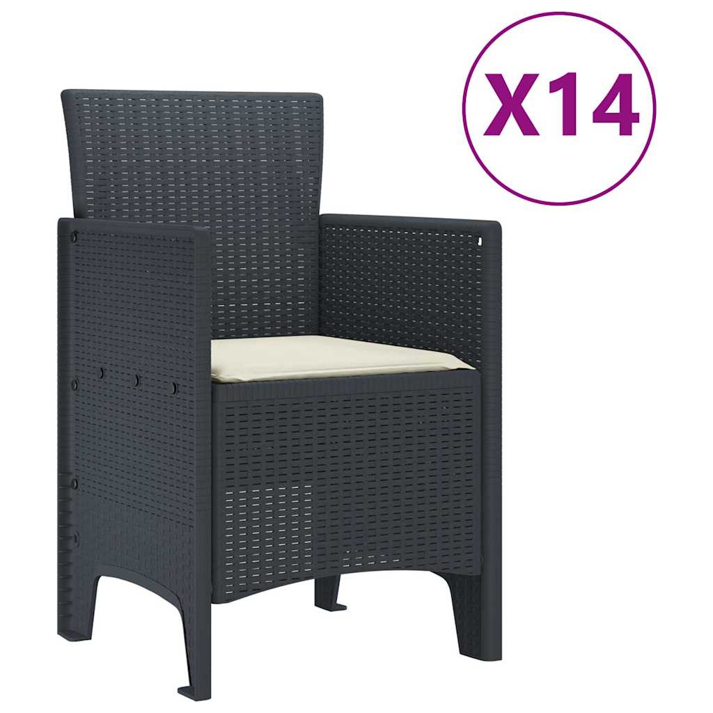 vidaXL Σέτ φαγητού για κήπο 15 pcs Ανθρακί Rattan Polt