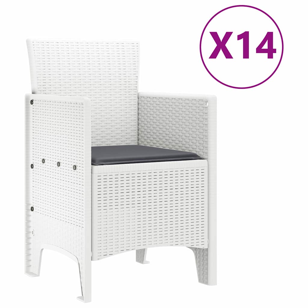 vidaXL Σερβίτσιο Κήπου 15 pcs Λευκό Μεγάλο Ρατάν