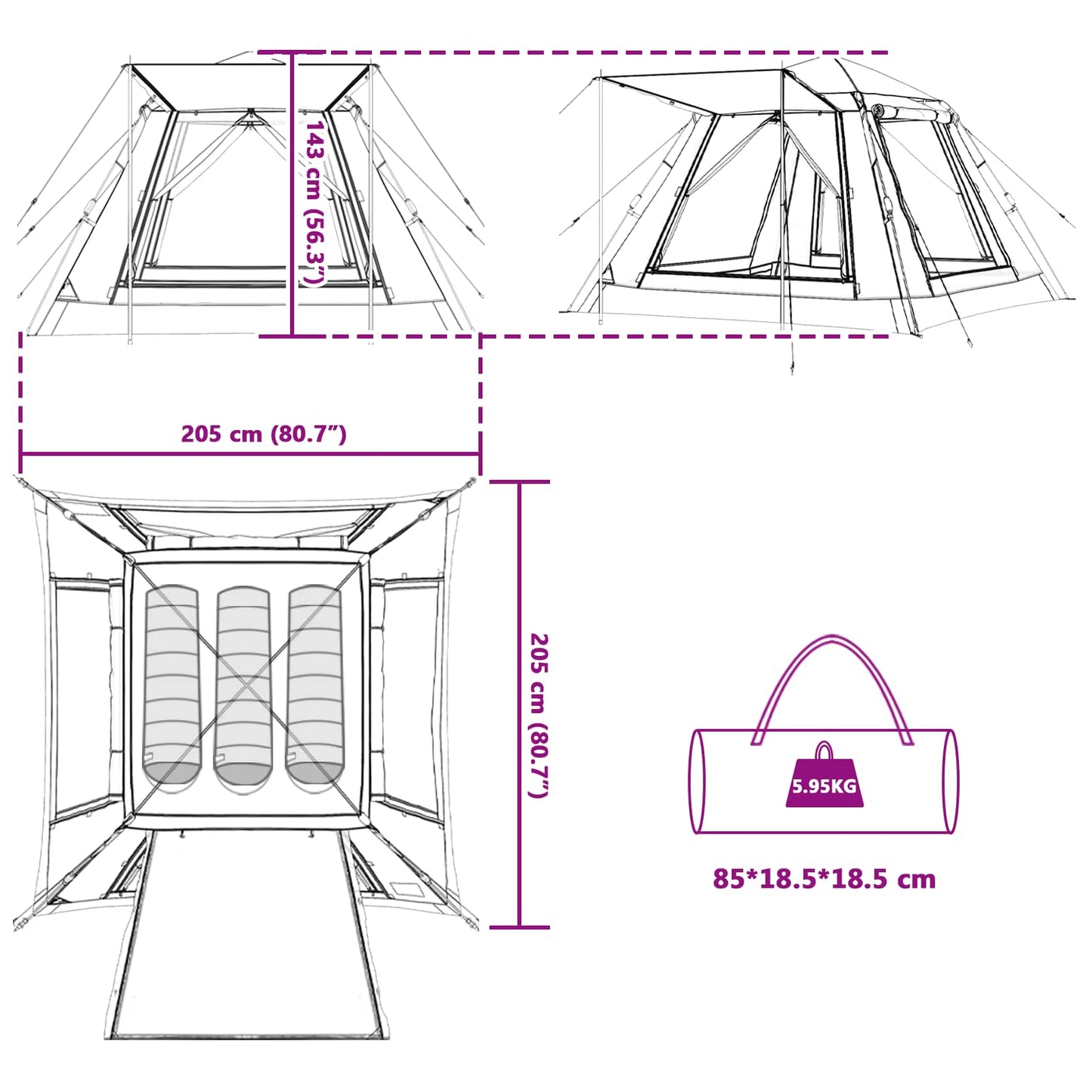 vidaXL Αυτόνομη σκηνή με αδιάβροχη επικάλυψη για 3 άτομα με γρήγορη απελευθέρωση