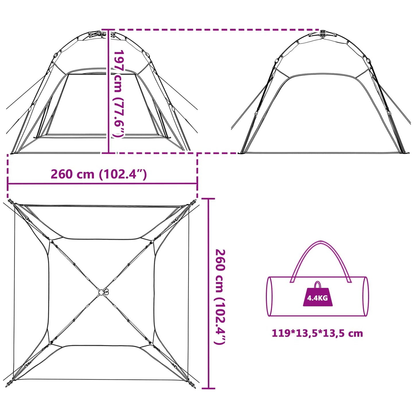 vidaXL Αυτόματη Τέντα με αποθήκευση Γκρι 260 x 260 x 197 εκ. Ατσάλι