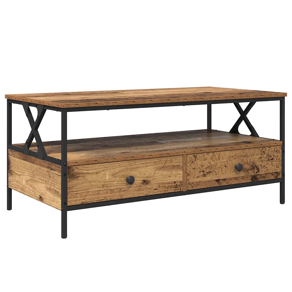 vidaXL Τραπεζάκι σαλονιού with Drawer Παλαιό ξύλο 100 x 51 x 45 cm