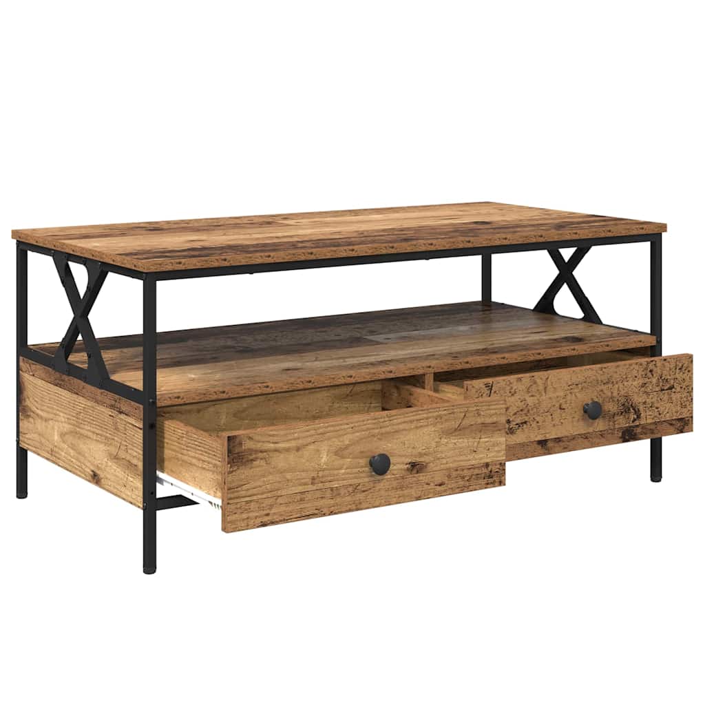 vidaXL Τραπεζάκι σαλονιού with Drawer Παλαιό ξύλο 100 x 51 x 45 cm