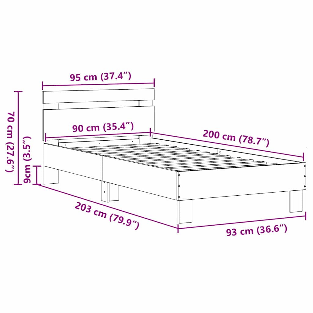 vidaXL Σκελετός Κρεβατιού με κεφαλάρι Artisan Oak 203 x 95 x 70 εκ