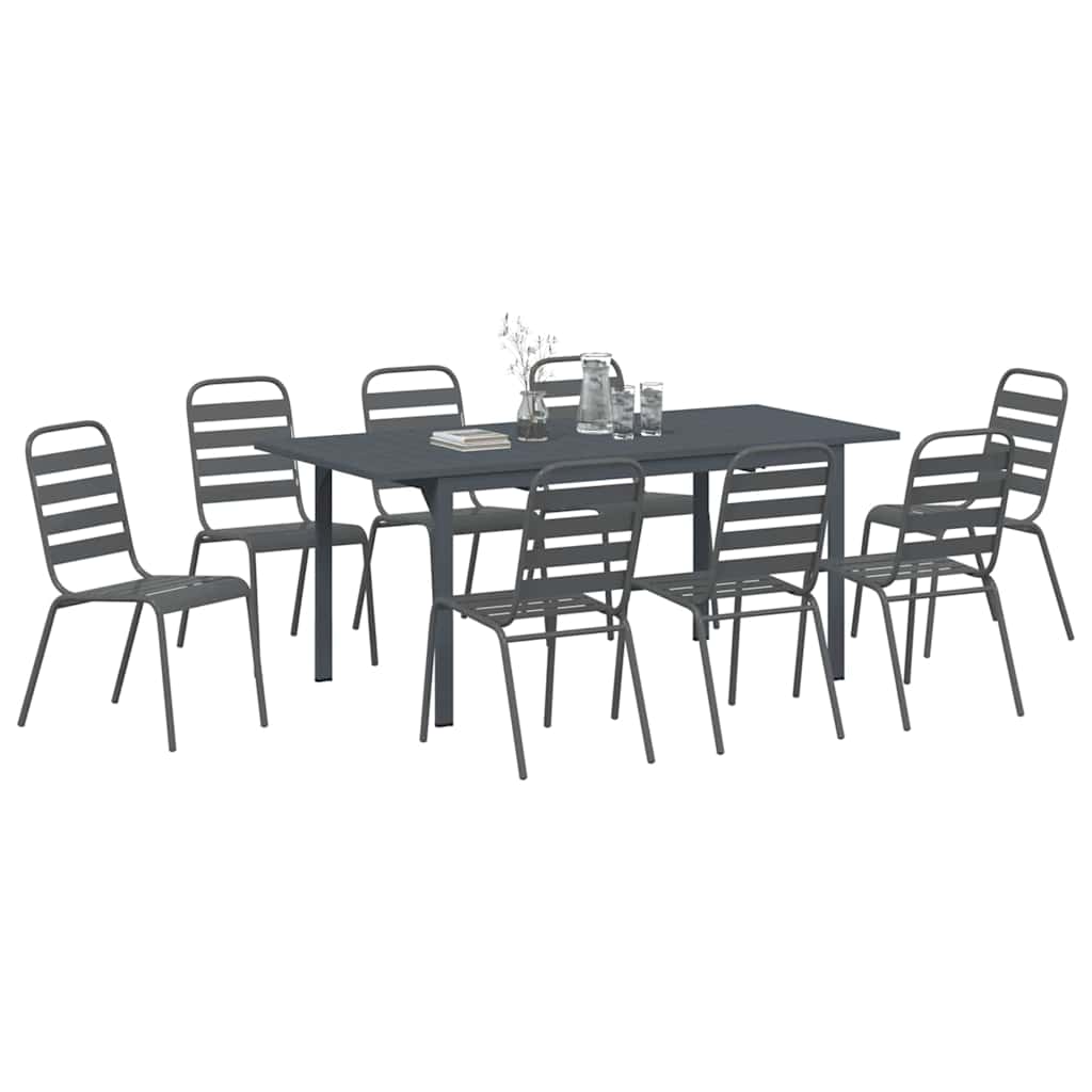 vidaXL Σέτ φαγητού για κήπο 9 pcs Ανθρακί Ατσάλι με Πούδρα