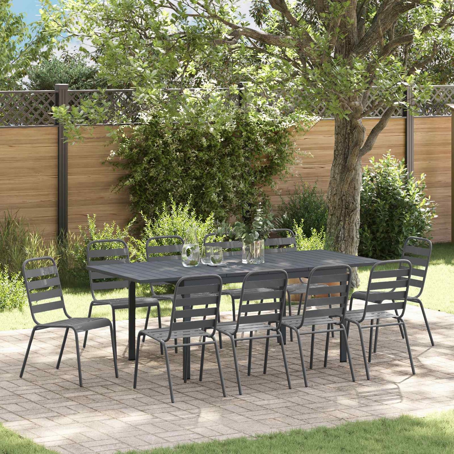 vidaXL Σέτ φαγητού για κήπο 11 pcs Ανθρακί Ατσάλι με Πούδρα