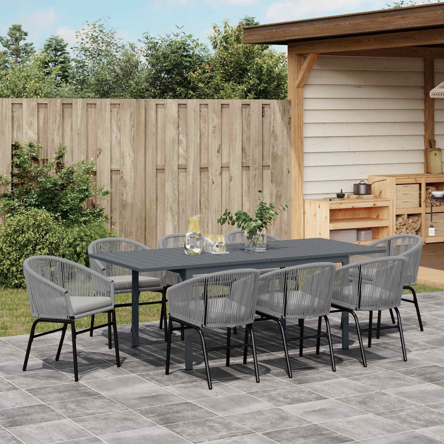 vidaXL Σετ Εξωτερικής Τραπεζαρίας 9 pcs Γκρι Large