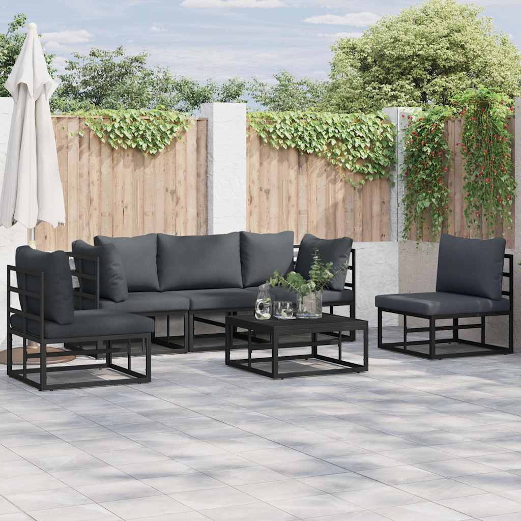 vidaXL Σετ Καναπέ Κήπου με μαξιλάρι 6 pcs Μαύρο Αλουμίνιο
