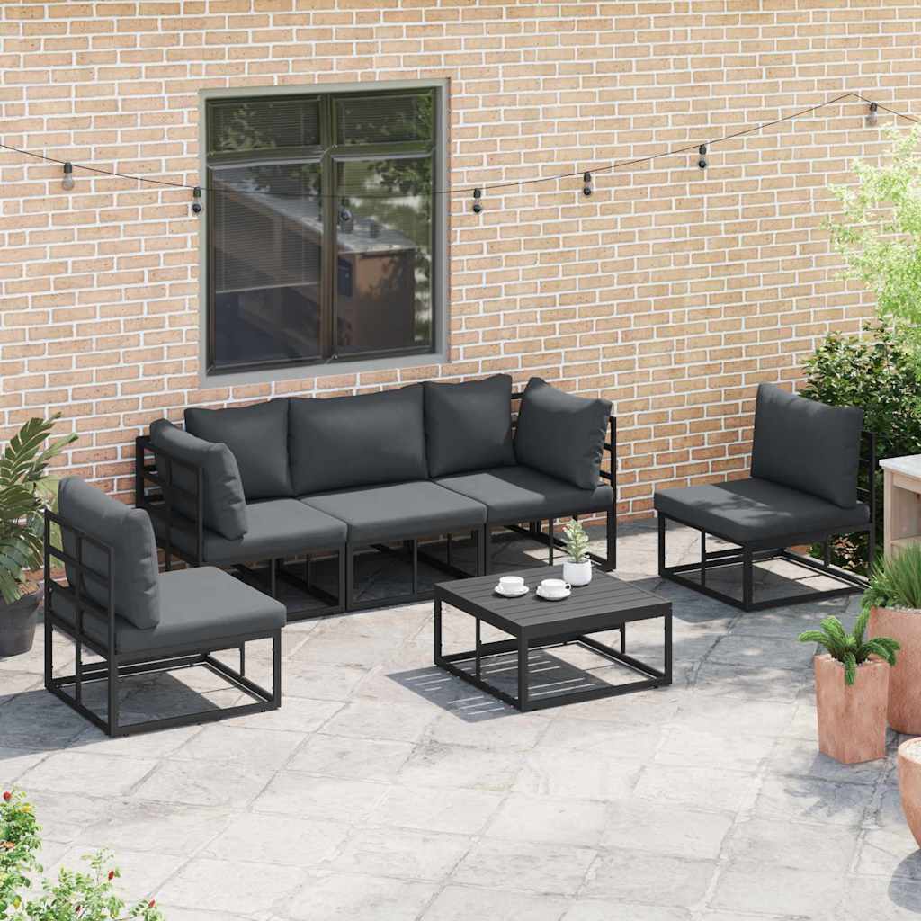 vidaXL Σετ Καναπέ Κήπου με μαξιλάρι 6 pcs Μαύρο Αλουμίνιο