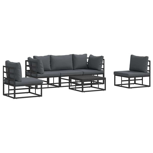 vidaXL Σετ Καναπέ Κήπου με μαξιλάρι 6 pcs Μαύρο Αλουμίνιο