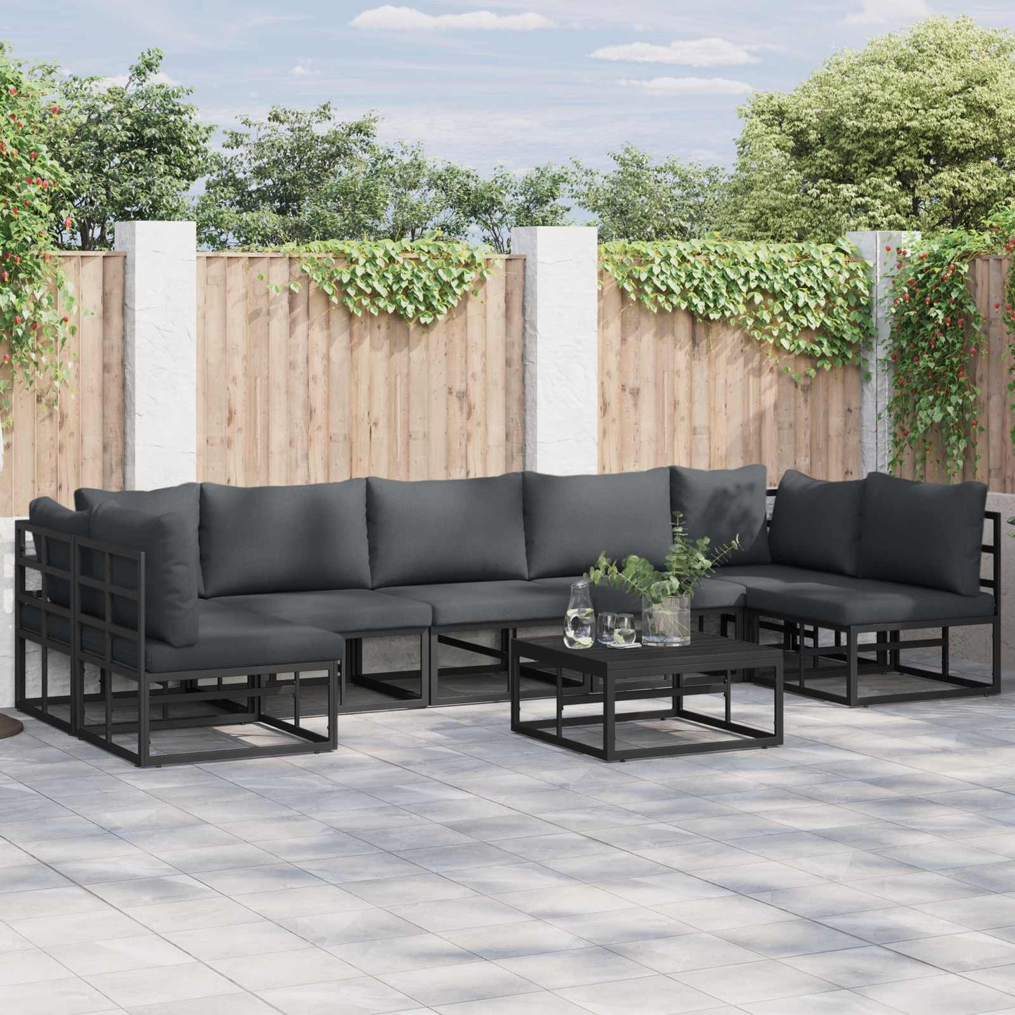 vidaXL Σετ Καναπέ Κήπου 8 pcs Μαύρο 70 x 70 x 32 εκ Αλουμίνιο