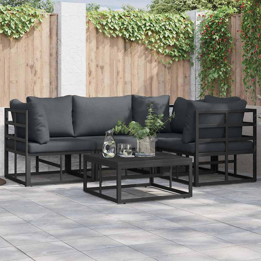 vidaXL Σετ Καναπέ Κήπου με μαξιλάρι 5 pcs Μαύρο Αλουμίνιο