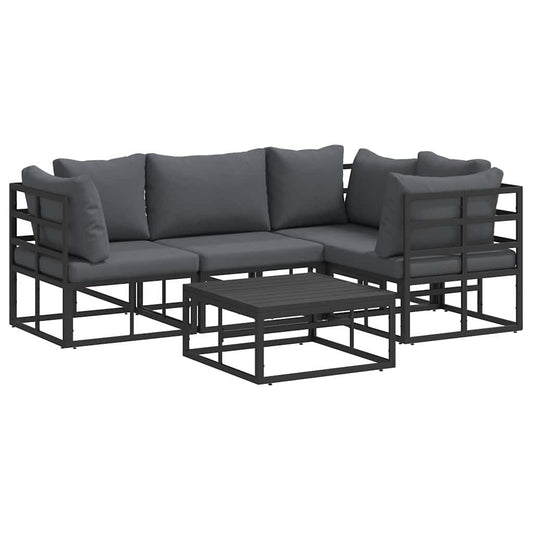 vidaXL Σετ Καναπέ Κήπου με μαξιλάρι 5 pcs Μαύρο Αλουμίνιο