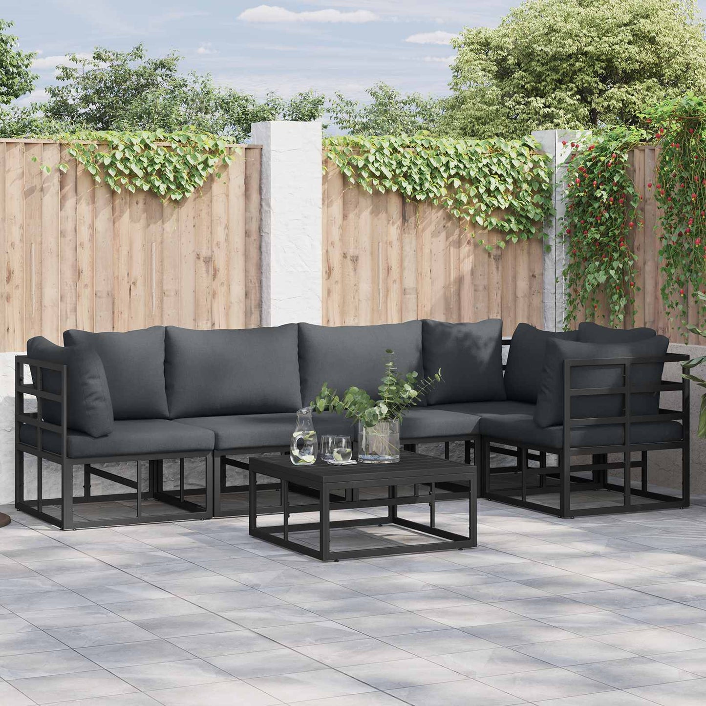 vidaXL Σετ Καναπέ Κήπου 5 pcs Μαύρο 283 x 143 x 71 εκ. Αλουμίνιο