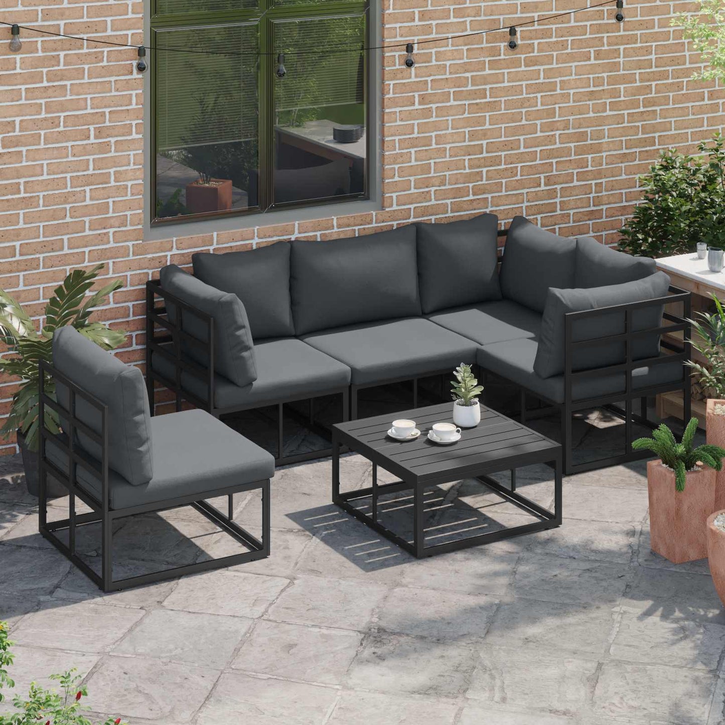 vidaXL Σετ Καναπέ Κήπου 5 pcs Μαύρο 283 x 143 x 71 εκ. Αλουμίνιο