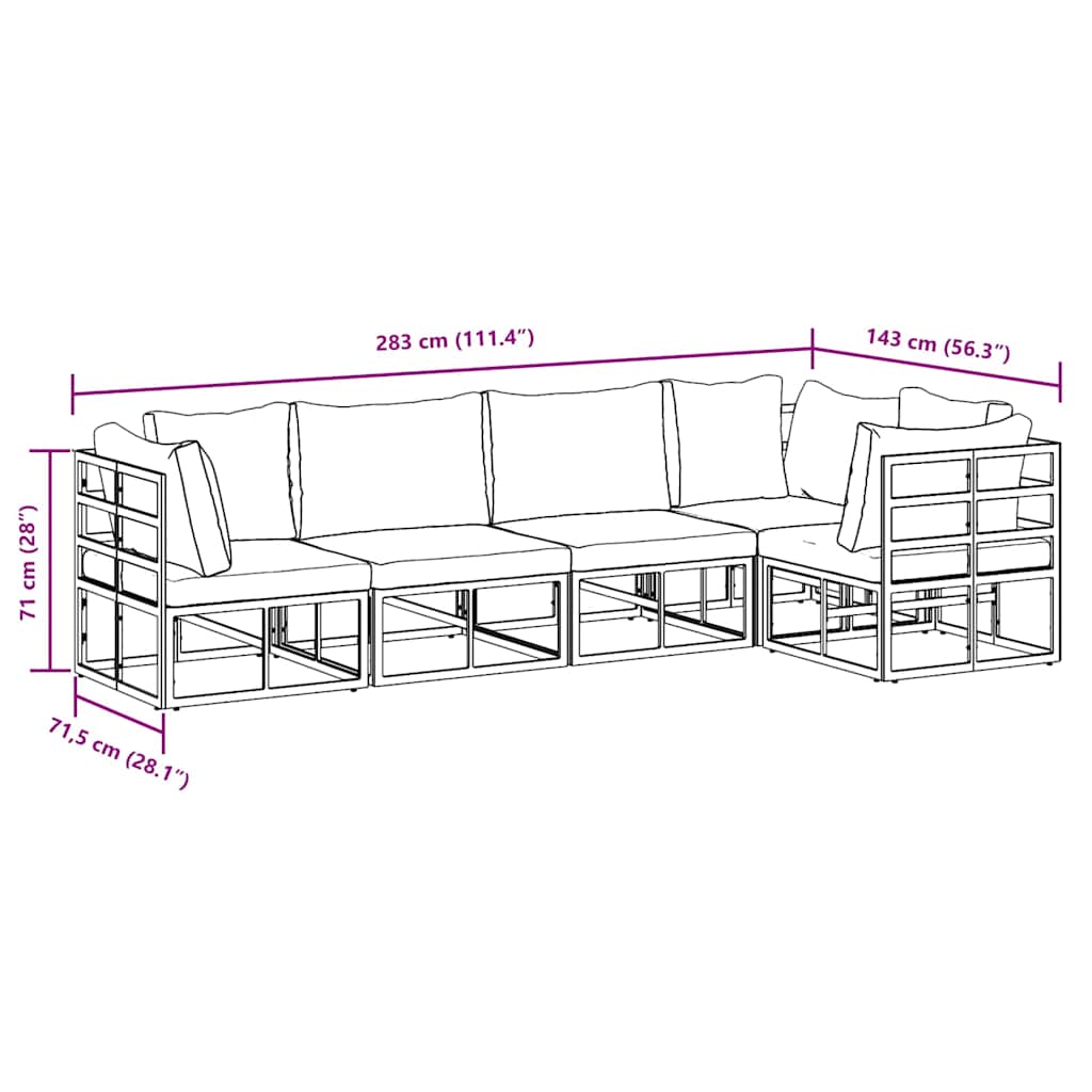 vidaXL Σετ Καναπέ Κήπου 5 pcs Μαύρο 283 x 143 x 71 εκ. Αλουμίνιο