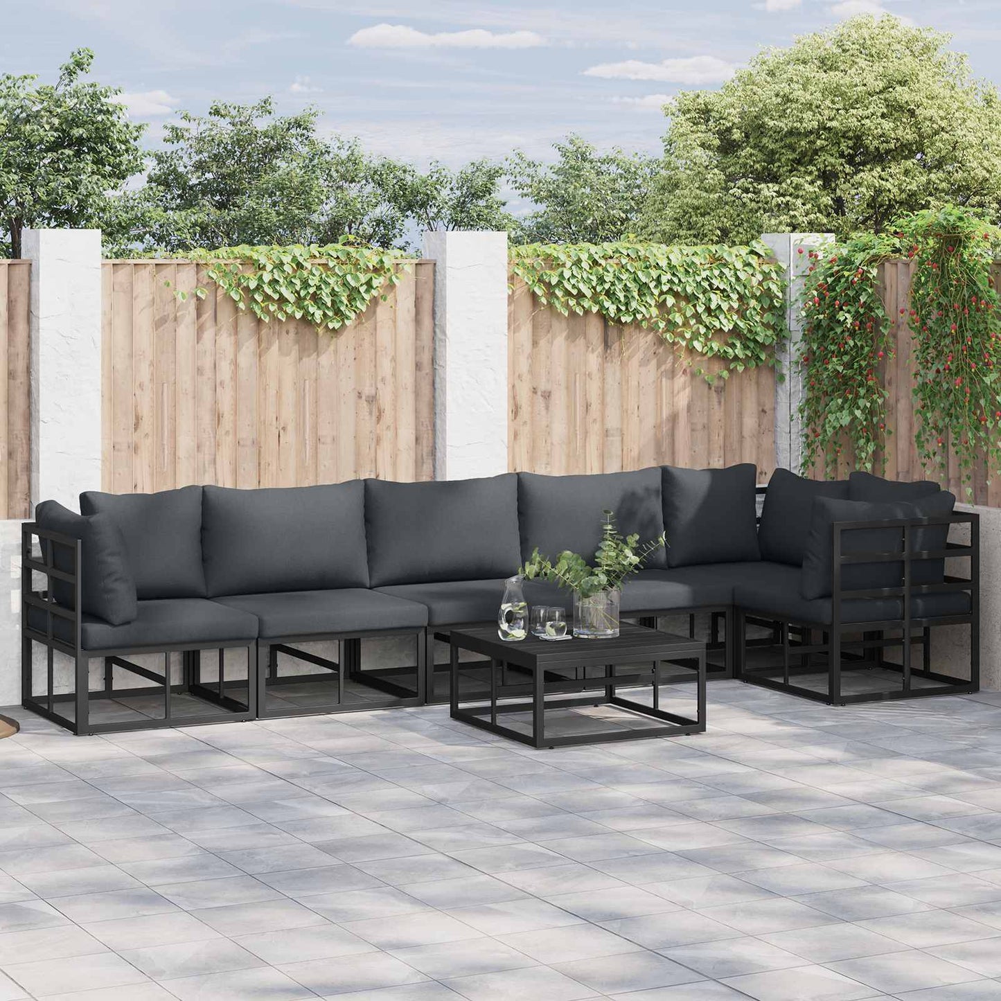 vidaXL Σετ Καναπέ Κήπου με μαξιλάρι 7 pcs Μαύρο Αλουμίνιο
