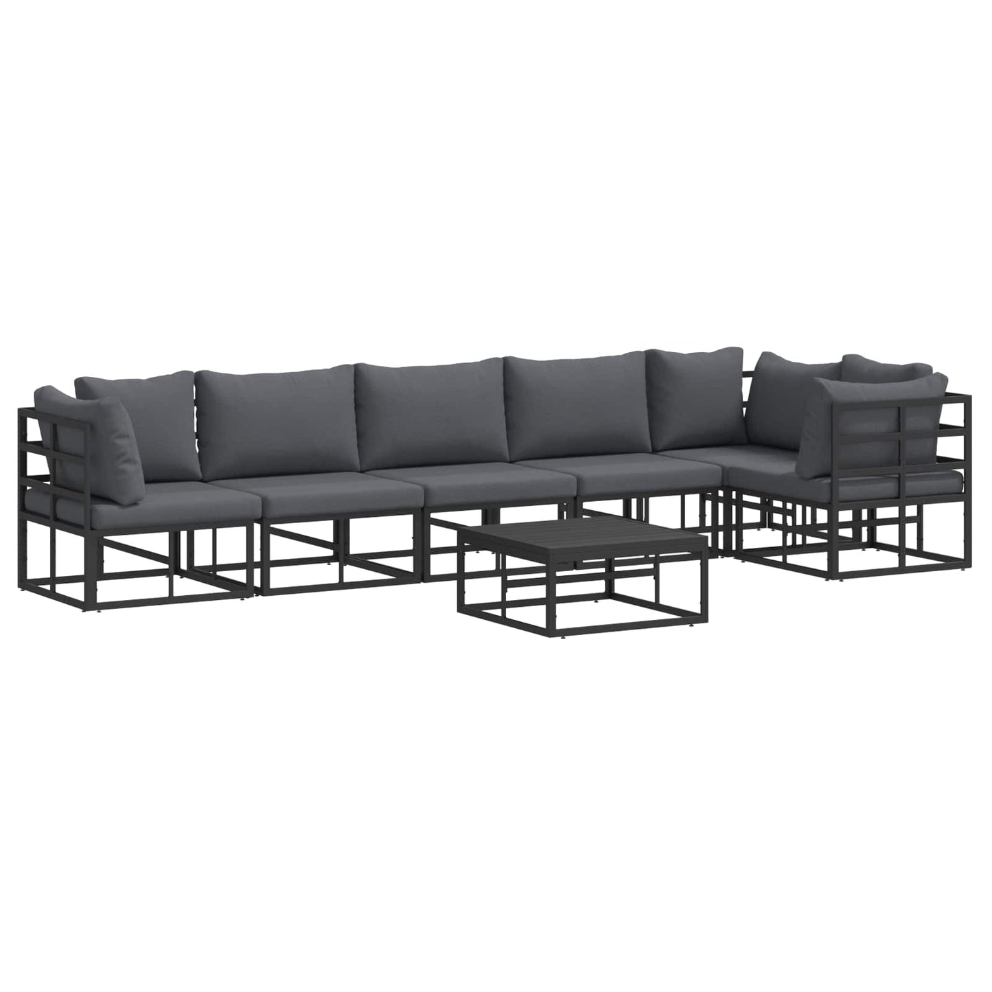 vidaXL Σετ Καναπέ Κήπου με μαξιλάρι 7 pcs Μαύρο Αλουμίνιο