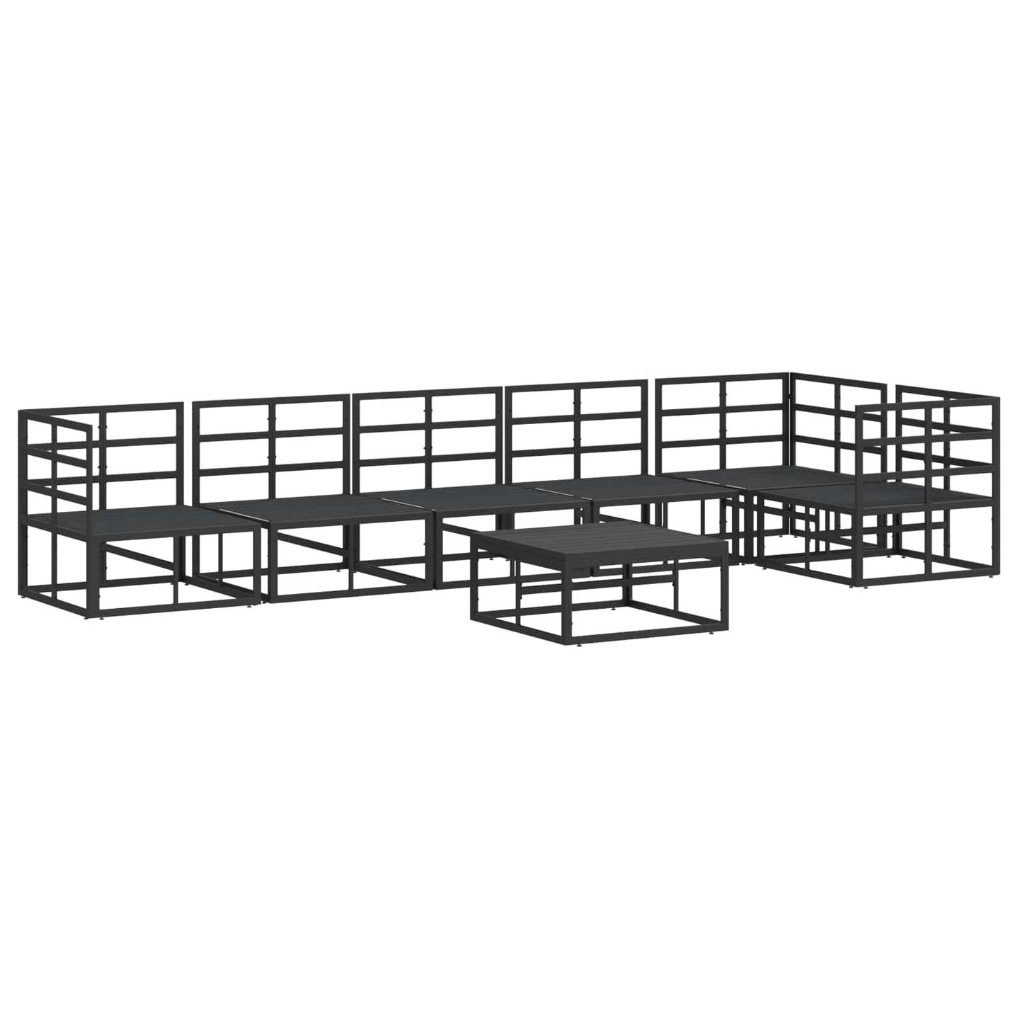 vidaXL Σετ Καναπέ Κήπου με μαξιλάρι 7 pcs Μαύρο Αλουμίνιο