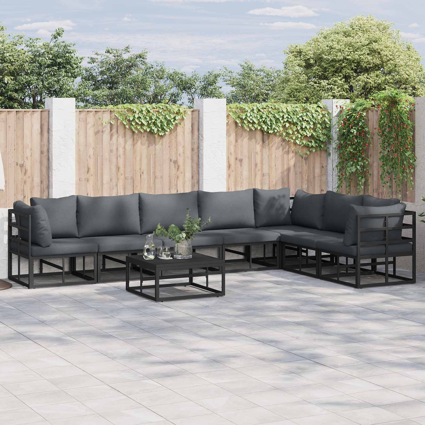 vidaXL Σετ Καναπέ Κήπου 7 pcs Μαύρο 70 x 70 x 32 εκ Αλουμίνιο