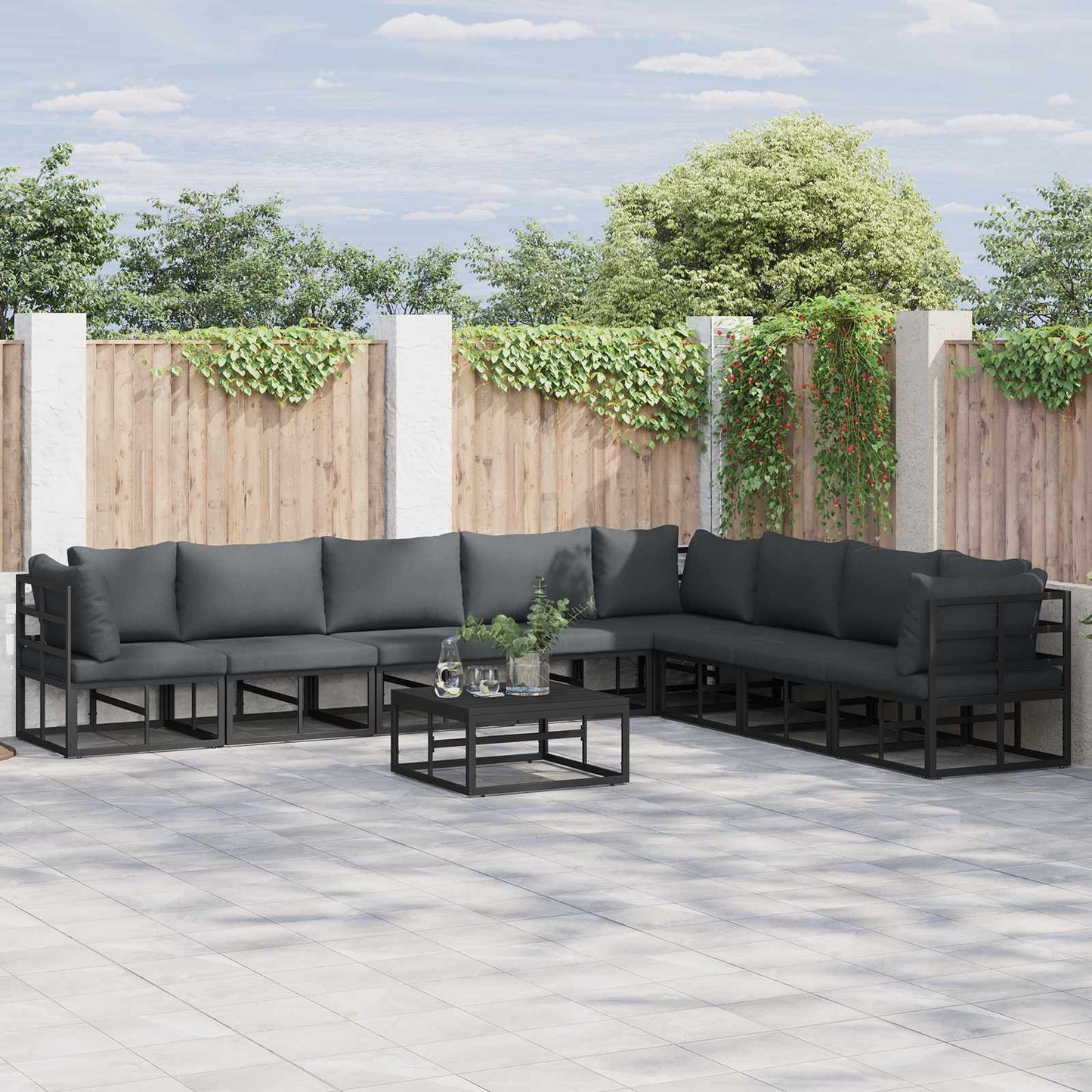 vidaXL Σετ Καναπέ Κήπου με μαξιλάρι 8 pcs Μαύρο Αλουμίνιο
