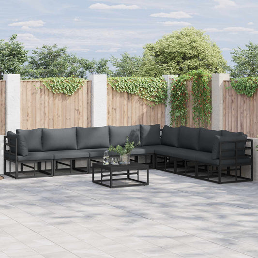 vidaXL Σετ Καναπέ Κήπου με μαξιλάρι 8 pcs Μαύρο Αλουμίνιο