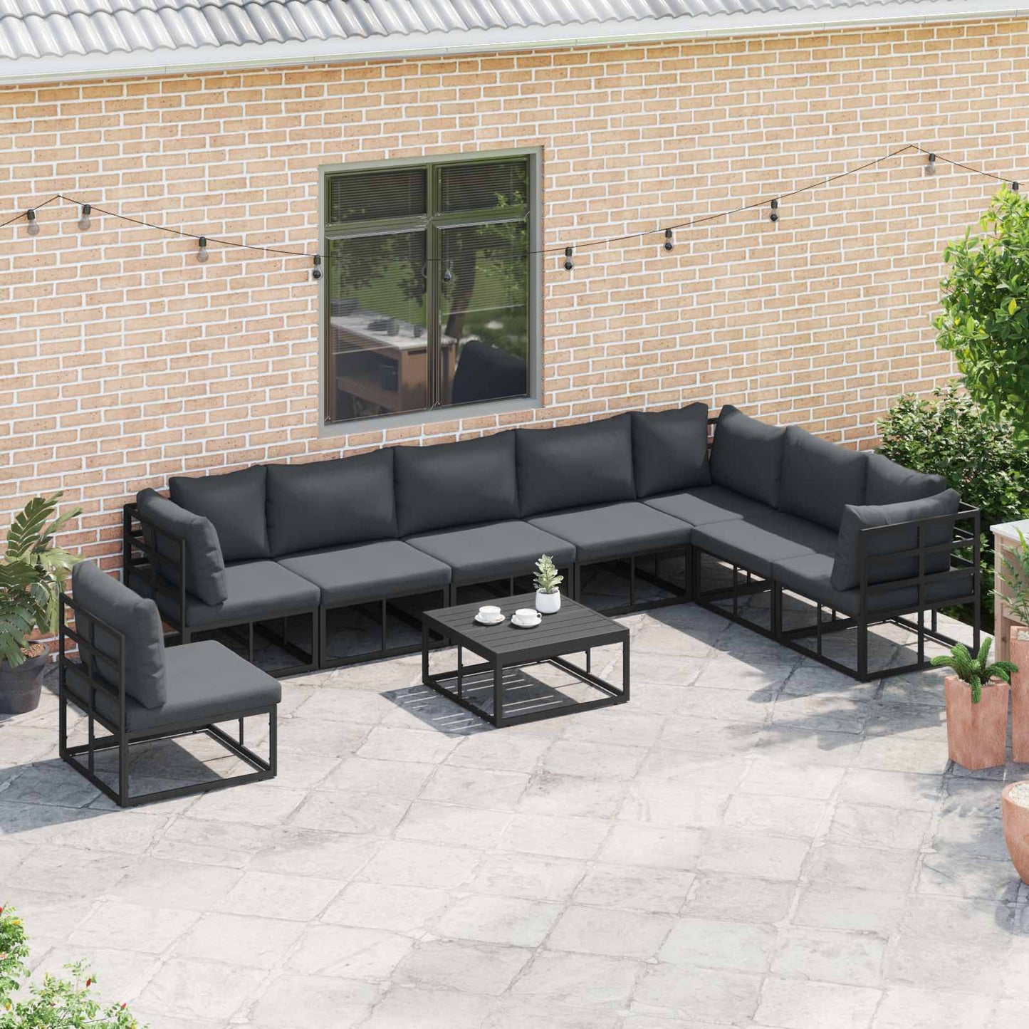 vidaXL Σετ Καναπέ Κήπου με μαξιλάρι 8 pcs Μαύρο Αλουμίνιο