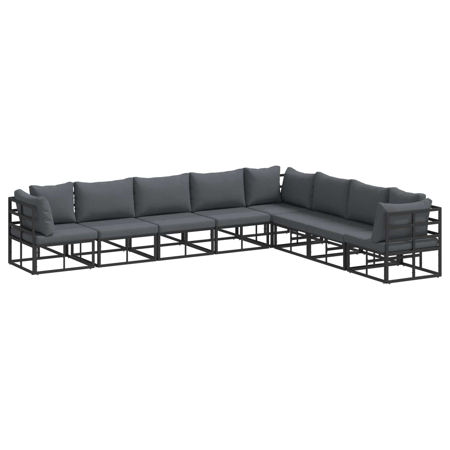 vidaXL Σετ Καναπέ Κήπου με μαξιλάρι 8 pcs Μαύρο Αλουμίνιο