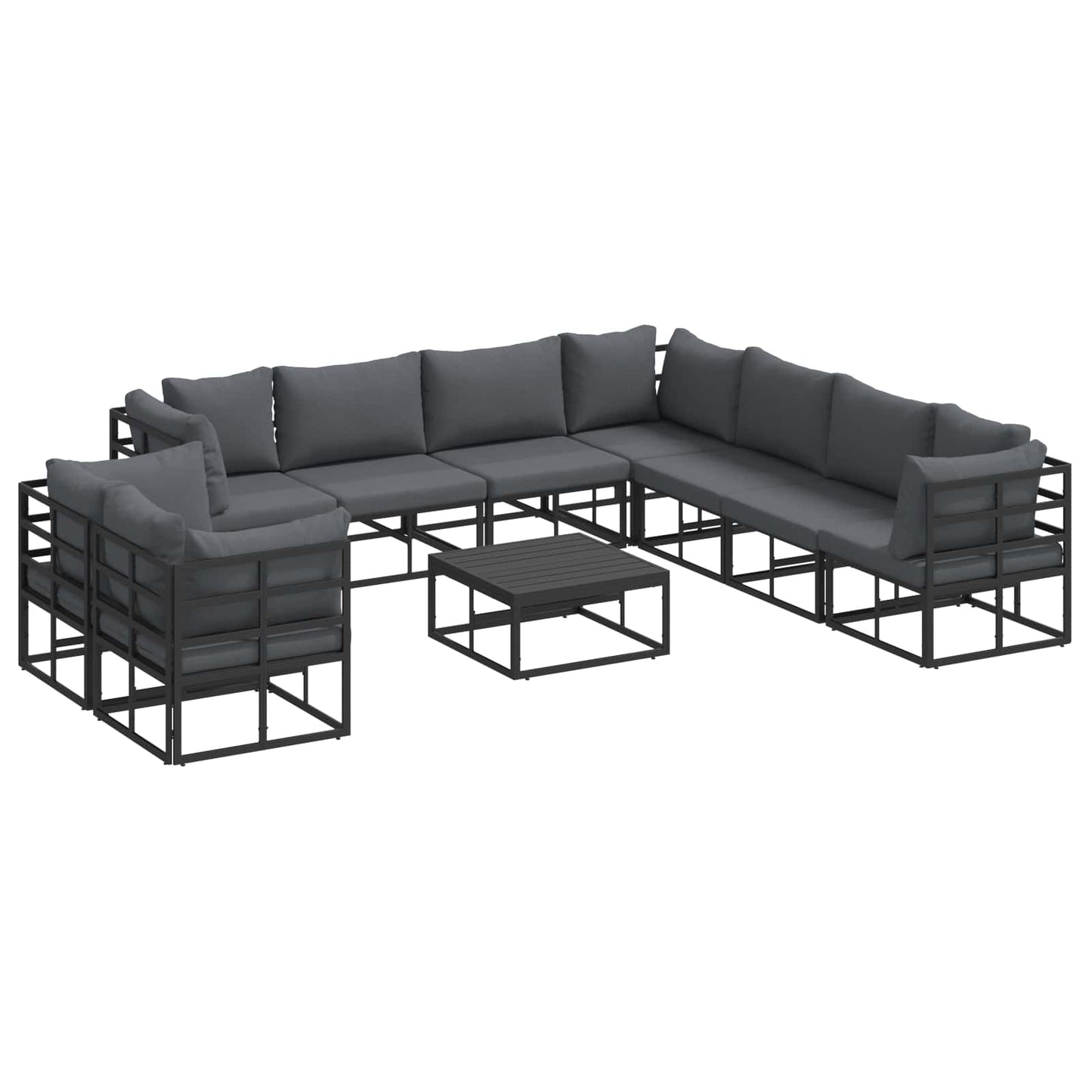 vidaXL Σετ Καναπέ Κήπου 10 pcs Μαύρο 70 x 70 x 32 εκ Αλουμίνιο