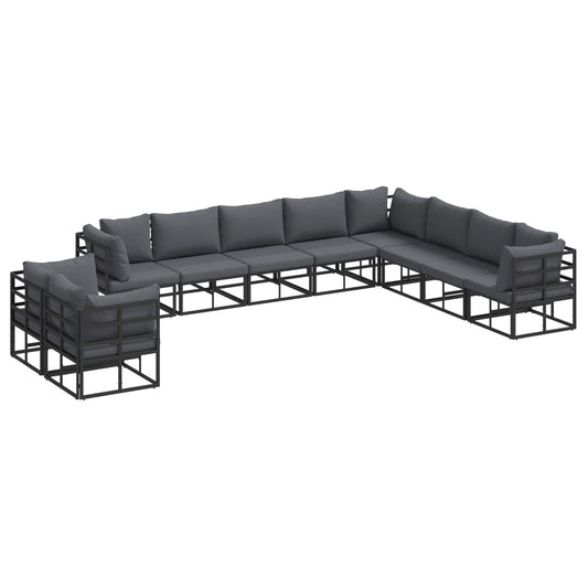 vidaXL Σετ Καναπέ Κήπου με μαξιλάρι 10 pcs Μαύρο Αλουμίνιο