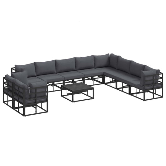vidaXL Σετ Καναπέ Κήπου με μαξιλάρι 11 pcs Μαύρο Αλουμίνιο