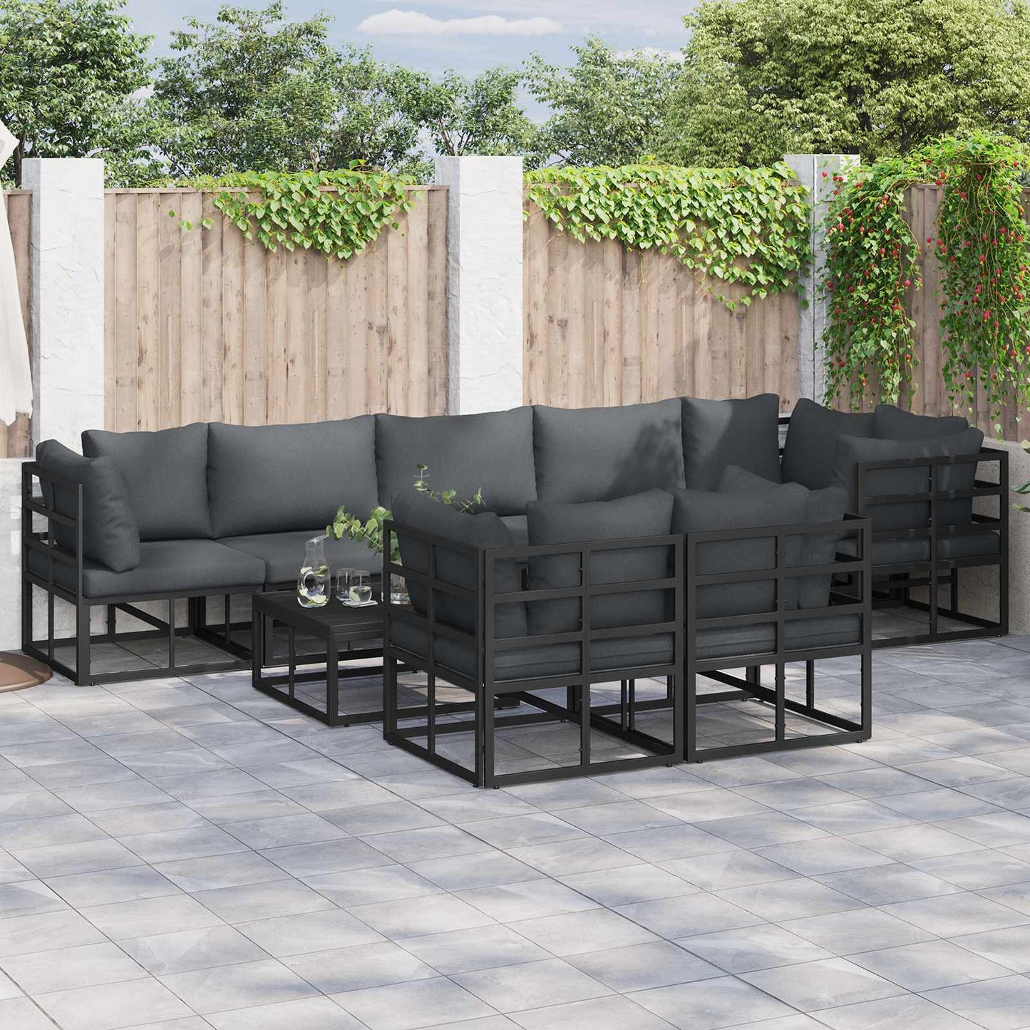 vidaXL Σετ Καναπέ Κήπου με μαξιλάρι 8 pcs Μαύρο Αλουμίνιο