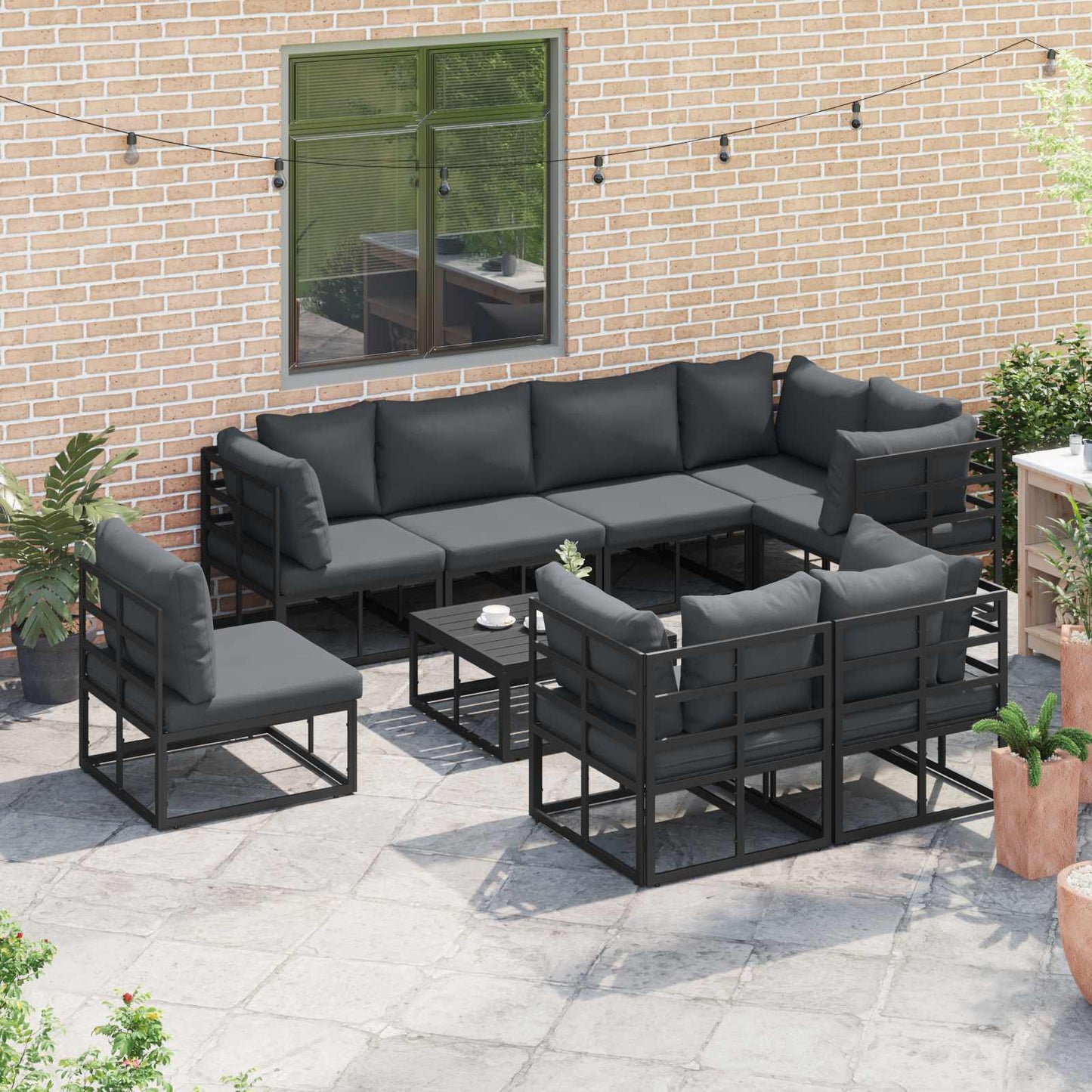 vidaXL Σετ Καναπέ Κήπου με μαξιλάρι 8 pcs Μαύρο Αλουμίνιο