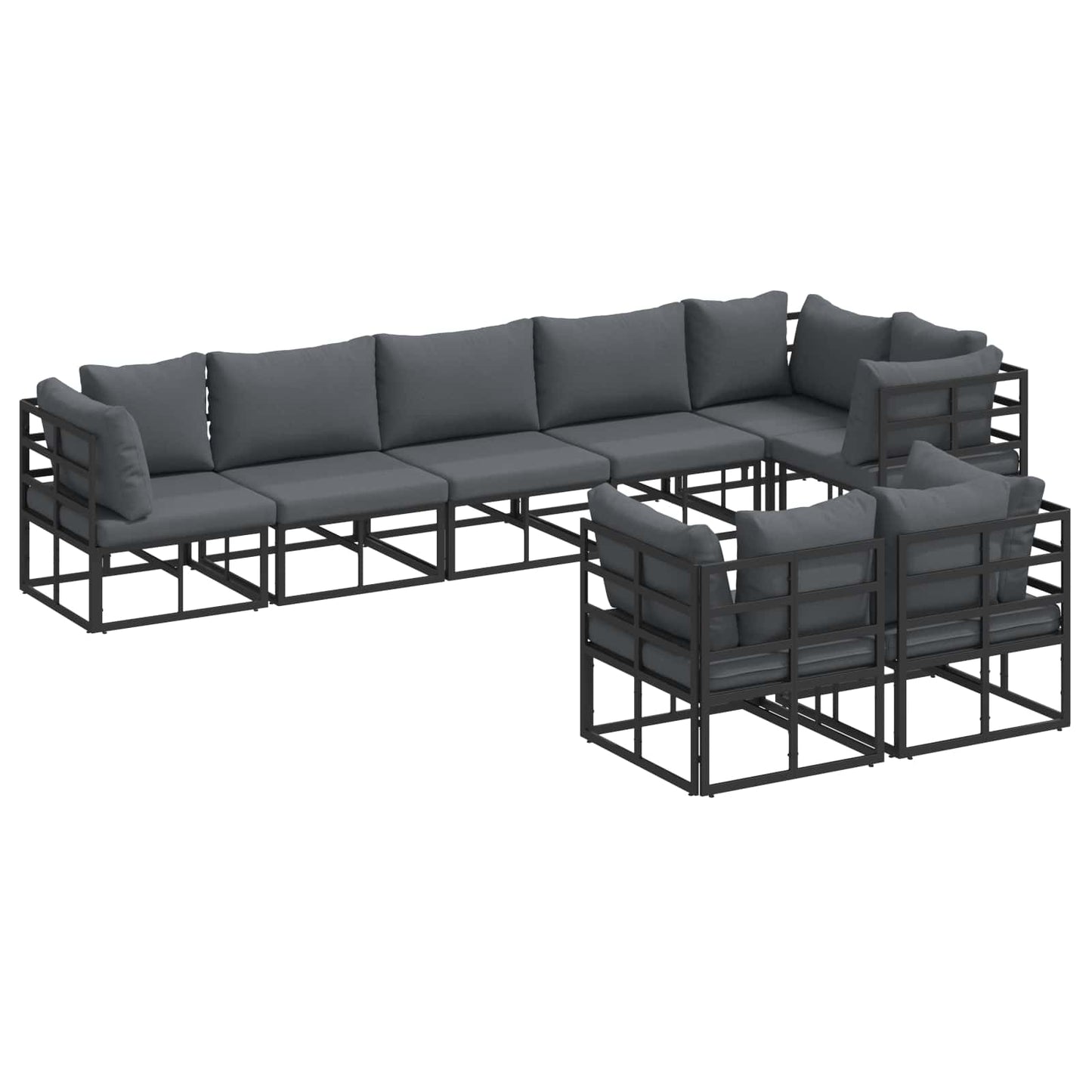 vidaXL Σετ Καναπέ Κήπου με μαξιλάρι 8 pcs Μαύρο Αλουμίνιο