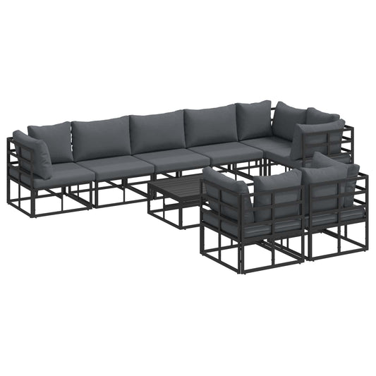 vidaXL Σετ Καναπέ Κήπου με μαξιλάρι 9 pcs Μαύρο Αλουμίνιο