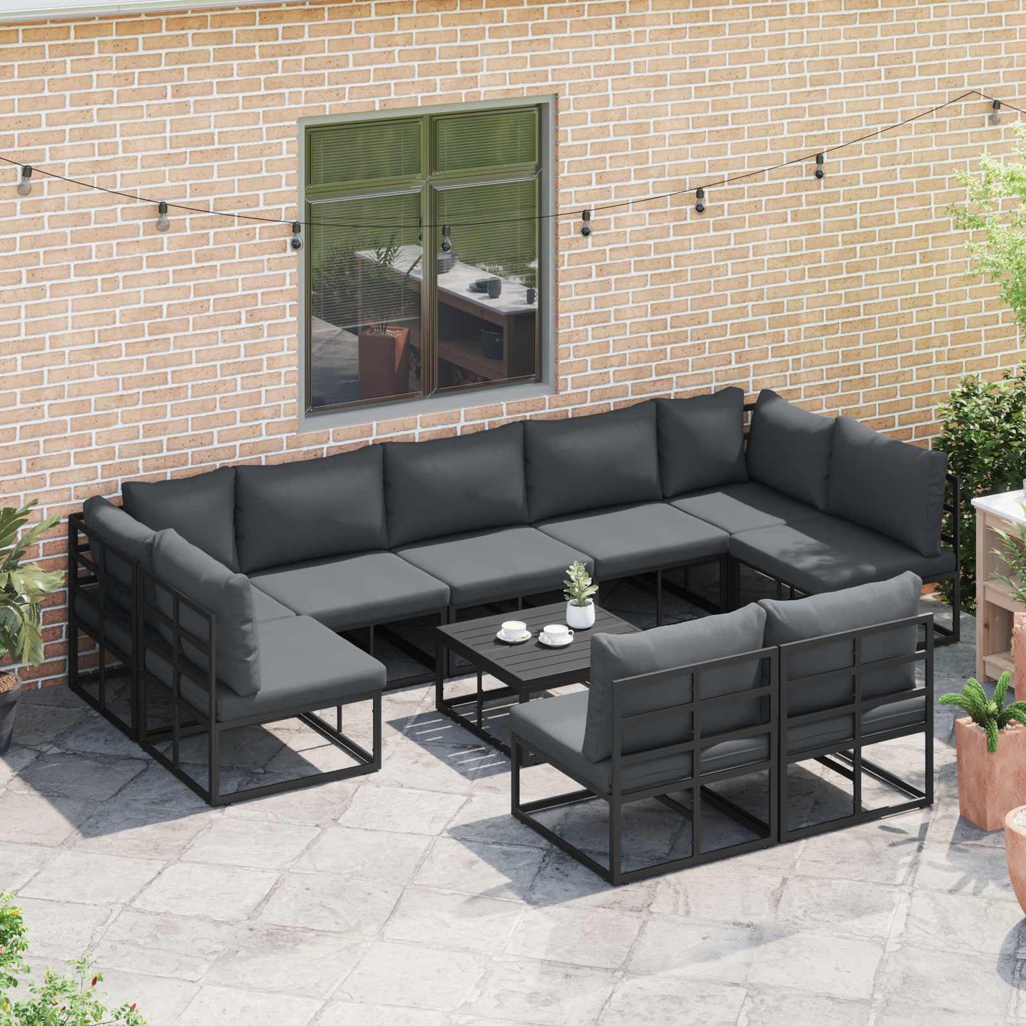 vidaXL Σετ Καναπέ Κήπου με μαξιλάρι 9 pcs Μαύρο Αλουμίνιο