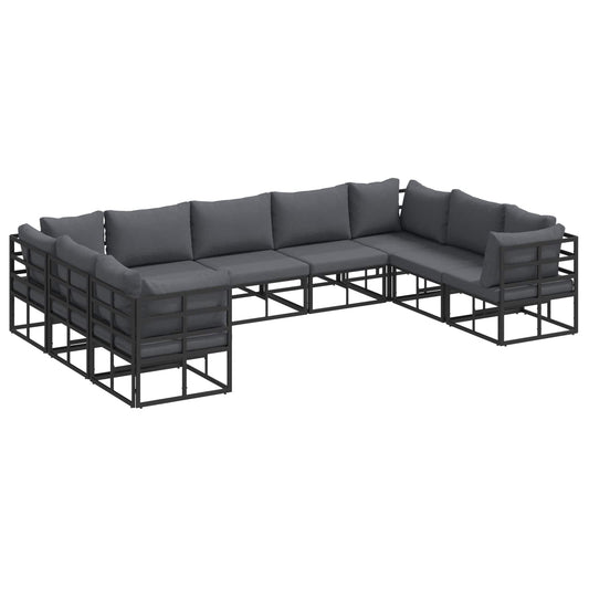 vidaXL Σετ Καναπέ Κήπου με μαξιλάρι 9 pcs Μαύρο Αλουμίνιο