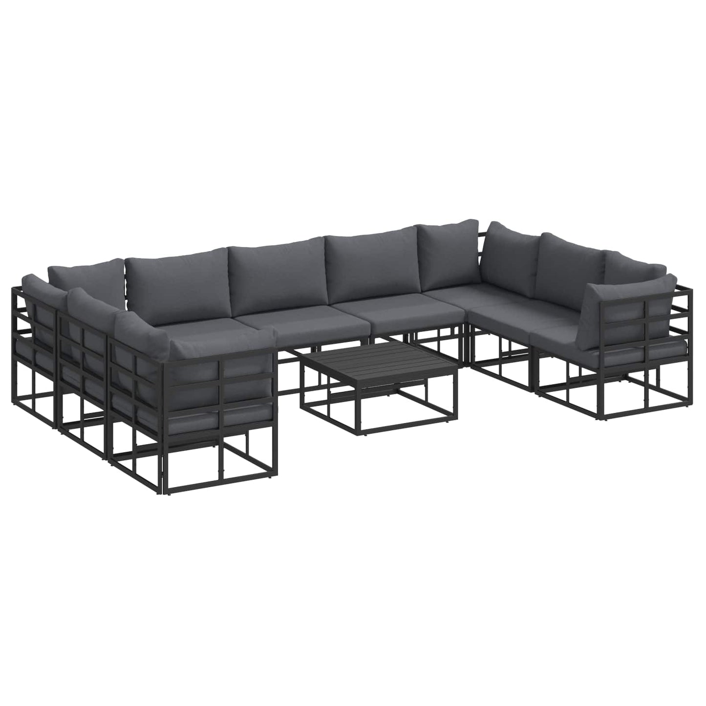 vidaXL Σετ Καναπέ Κήπου με μαξιλάρι 10 pcs Μαύρο Αλουμίνιο