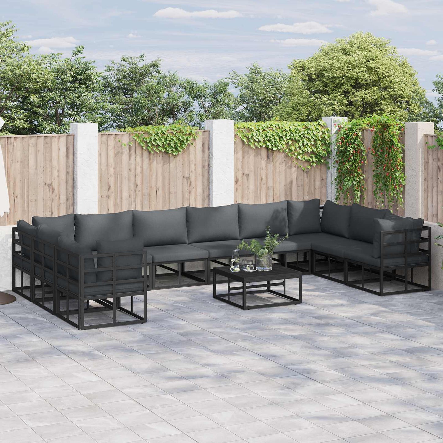 vidaXL Σετ Καναπέ Κήπου 10 pcs Μαύρο 423 x 213 x 71 εκ Αλουμίνιο