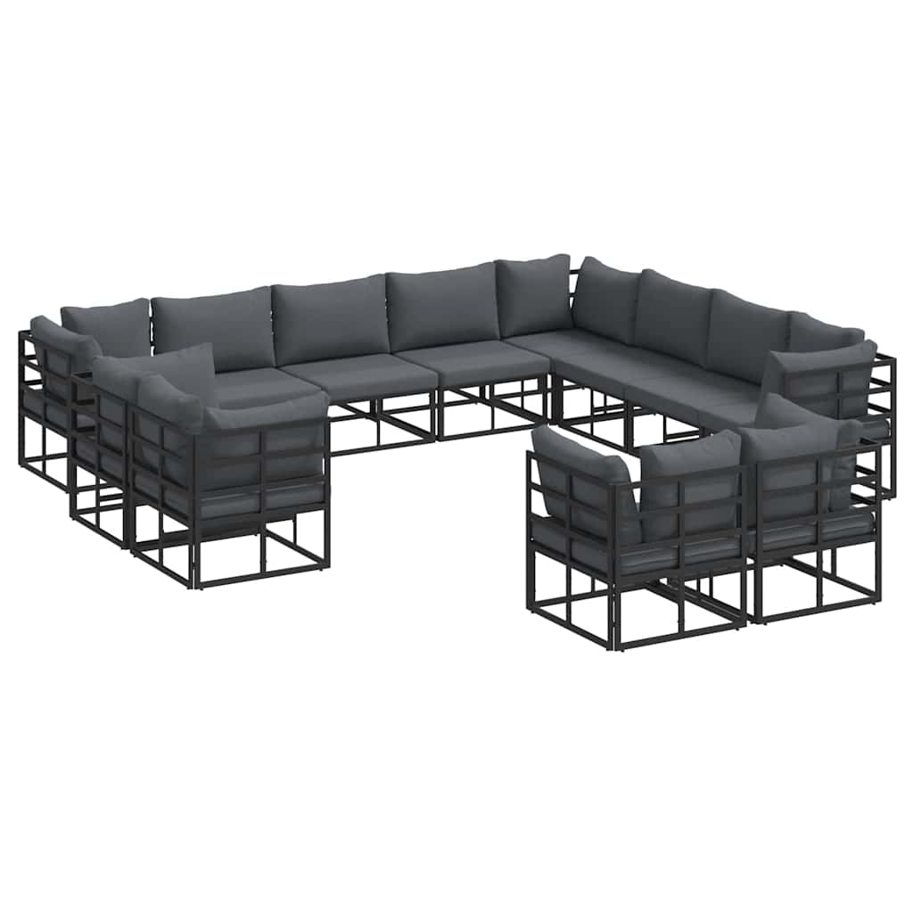 vidaXL Σετ Καναπέ Κήπου 12 pcs Μαύρο 353 x 283 x 71 εκ. Αλουμίνιο